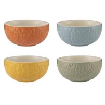 Mason Cash Home To Roost Set of 4 Stoneware Mini Bowls - Folk-Inspired Hen and Cockerel Design, Dishwasher & Microwave Safe