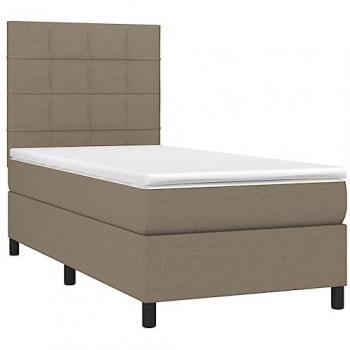 Cama Box Spring con colchón y luces LED, tela gris taupe, 90x190 cm