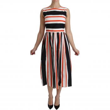 Dolce & Gabbana Multicolor Stripes A-Line Pleated Midi Dress - IT44|L and Floral Crystal Embellished Flat Sandals, female, Gray, Size: 14 US