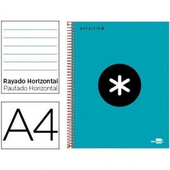 Cuaderno espiral liderpapel A4 micro antartik tapa forrada 120h 100gr horizontal 5 bandas 4 taladros color turquesa.