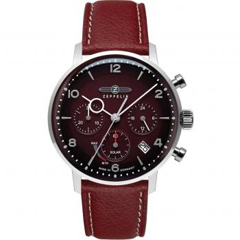 Zeppelin LZ 129 Hindenburg Solar Chronograph Men's Watch with Red Dial and Vegan Leather Strap