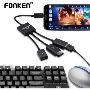 Adaptador USB Tipo C Fonken de 3 Puertos con Cable OTG, USB C 3.0/2.0 Macho a USB Micro Hembra, Concentrador para Samsung, Xiaomi y Huawei