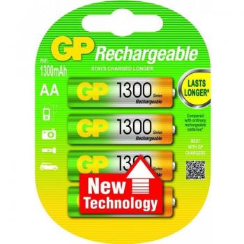 GP Rechargeable AA Batteries LR06 1.2V NiMH 1300mAh Blister Pack of 4