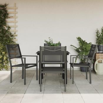 5 Piece Black Steel and Textilene Garden Dining Set