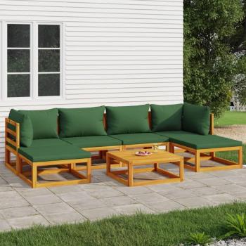 7-Piece Solid Wood Garden Lounge Set with Green Cushions