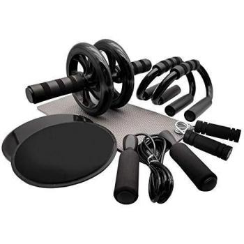 Euyecety AB Roller Set - Rueda Abdominal + Esterilla Deporte + 2 Soportes para Flexiones + Fortalecedores de Mano + Cuerda para Saltar, para Fitness Ejercicio Culturismo