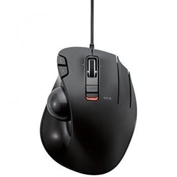 ELECOM-Japan Brand- Wired Trackball Mouse Thumb Operated Model, Ergonomic Grip, Tilt Function, 6 Buttons, Black/M-XT3URBK