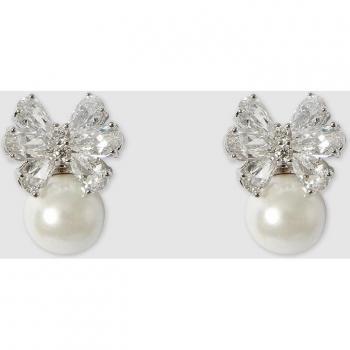 Pendientes Crystal White Topaz Butty con perla y circonita.