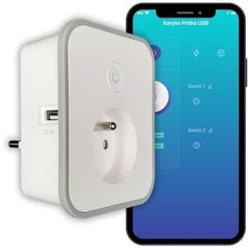 Toma Inteligente Wi-Fi + Bluetooth Konyks Priska USB 16A con 2 Puertos USB-A y Medidor de Consumo