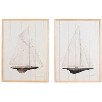 Belssia Cuadro Veleros Dibujo, Madera, Multicolor, 53x4x73 cm, 2 Unidades