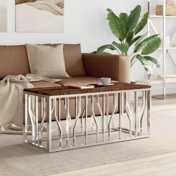 Mesa de centro de acero inoxidable y madera maciza reciclada Vidaxl Plateado