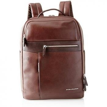 Piquadro Vintage Brown Leather Unisex Laptop Backpack with iPad Compartment, Umbrella Holder, and Bottle Pocket - CA4118W82