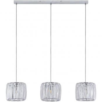 Lámpara colgante lineal Lindby Sofia de 3 luces en transparente y cromo, hecha de plástico, para salón y comedor, con casquillos E14