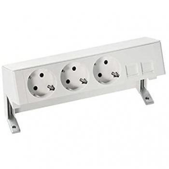 Kit de sobremesa completo con 3 enchufes Schuko y placa para 2 conectores RJ45 blanco SIMON 42403020-130