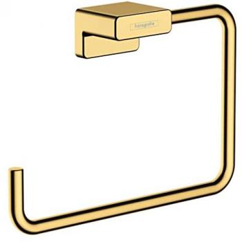Anillo de toalla AddStoris con aspecto de oro pulido, toallero de baño de aro, color oro pulido, Hansgrohe