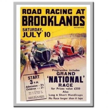 Brooklands impresión de motor Racing 1930S plata enmarcado - 41 x 31 cms