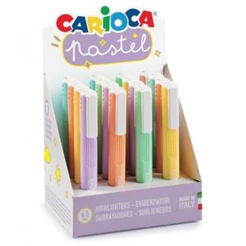 Marcadores Carioca Fluorescentes Pastel Lavables con Punta Biselada - Expositor de 16 Unidades