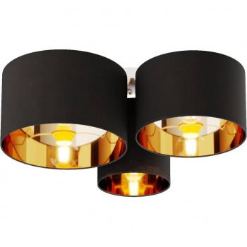 Plafón de techo Lindby Laurenz, 3 luces, negro-oro, moderno, hecho de textura, tela y seda, para salón y comedor, compatible con bombillas E27