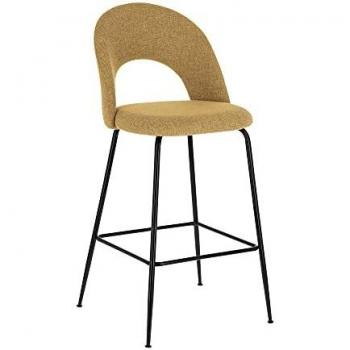 Kave Home - Taburete Alto de Bar Mahalia Mostaza 65 cm con Respaldo y Patas de Acero en Negro