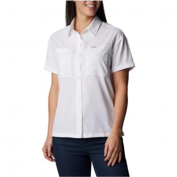 Camisa de mujer Columbia Silver Ridge Utility™ LS, manga larga, color blanco, diseñada para actividades al aire libre, con protección solar UPF 50, ventilación en la espalda y tejido ligero y transpirable
