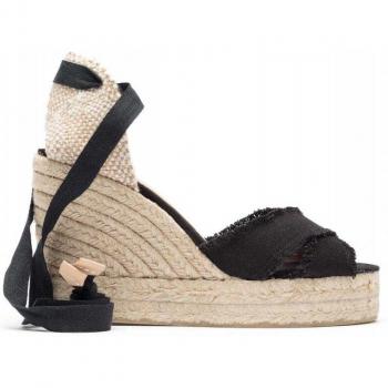 Castañer - Alpargata de cuña baja Carol en algodón orgánico negro con cierre de pulsera y cuña de 5 cm