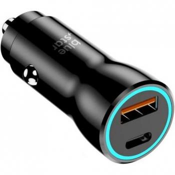 Cargador de coche USB-C 25W + USB 18W Negro con PD, QC 3.0, AFC y PPS