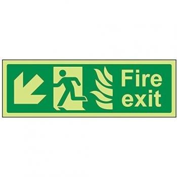vsafety 14024 AX-G Fire Exit Sign, NHS Fire Exit flecha abajo y a la izquierda, plástico, paisaje, 300 mm x 100 mm), color verde