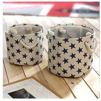 Set de 2 cestos de tela con motivo constelación - Blanco - 28 cm x 28 cm x 24 cm