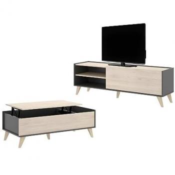 Pack Sala de Estar Nórdica KOLYMA: Mesa de Centro + Mueble TV - Antracita / Roble
