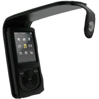 igadgitz Negro Funda de Cuero Piel Carcasa Case Cover para Sony Walkman NWZ-E463 E464 E Series Video + Pantalla Protector
