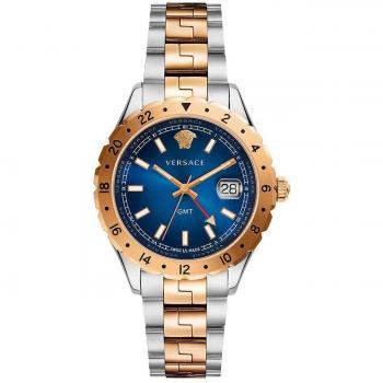 Versace GMT Herrenuhr Gold Silver Blue Dial, Gray male, Size: ONE SIZE