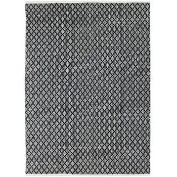 Alfombra Ethnica 100% Algodón con Rayas Cruzadas 160 x 230 cm Blanco/Negro