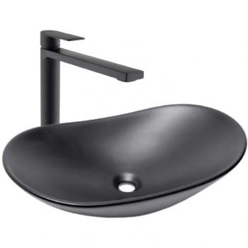 Conjunto Lavabo Ovalado Negro Mate 61,5x36 cm + Grifo XL B-Way con Palanca Negra Mate