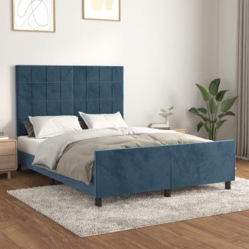 Cabecero de cama terciopelo azul oscuro 140x190 cm con estructura sin colchón