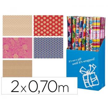 Papel regalo fantasía todo año kraft rollo de 2 x 0,70 mt 60 gr modelos surtidos