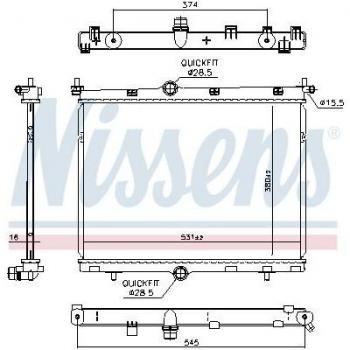Radiador de refrigeración del motor NISSENS 607030, Aluminio, dimensiones: 380 mm x 531 mm, aletas soldadas, compatible con DS 3 Crossback y PEUGEOT 2008 II