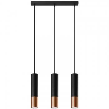 Lámpara de Techo Colgante Loopez 3 Luces GU10 Acabado Cobre y Negro 90cm