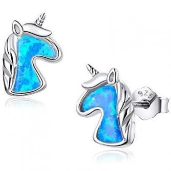 Pendientes de botón de unicornio de ópalo para mujeres y niñas, SIMPLGIRL, pendiente de cartílago de plata esterlina, minimalista, pequeños, pequeños, pendientes de ópalo azul