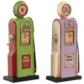 Figura Decorativa Vintage Gasolinera Magenta Pistacho 7 x 4 x 17 cm (2 Unidades)