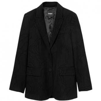 Desigual Women's Black Button Closure Laser-Cut Blazer - XL