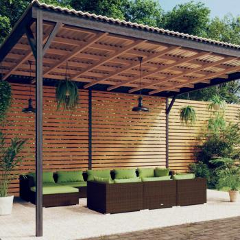 10-Piece Brown Poly Rattan Garden Lounge Set with Cushions