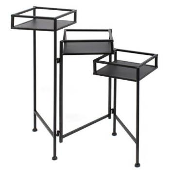 Set de Soportes Decorativos - Mesas Auxiliares de Metal Extensibles Cuadradas y Redondas para Recibidor y Salón - Ideal para Plantas y Decoración - Color Negro