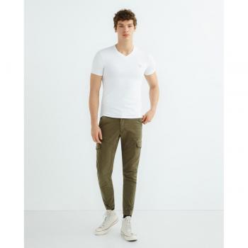 Camiseta de hombre Guess de manga corta con cuello pico, color blanco, talla L