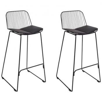 Conjunto de 2 sillas de bar de metal negro con respaldo de alambre y asiento de piel sintética Pensacola