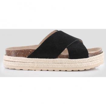 Sandalias de plataforma de mujer de piel con tiras cruzadas Blogger MAGGIE 02 negras 81513