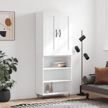 Aparador alto de madera contrachapada blanco 69,5x34x180 cm con 3 estantes, mueble de almacenaje para salón, buffet y armario auxiliar