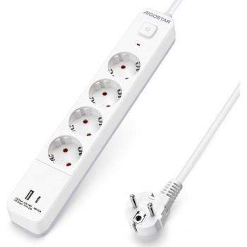Regleta Enchufes Aigostar de 4 Salidas con Interruptor, Cable de 1.5/3/5 Metros, 1 USB y 1 Type C, Color Blanco