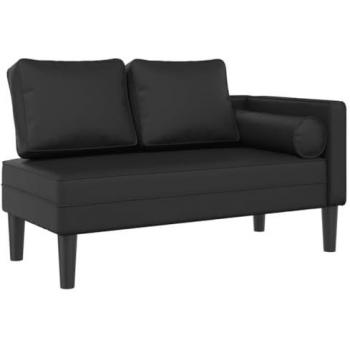 Sofá diván con cojines de cuero sintético negro, chaise longue, sofá tapizado, tumbona para salón