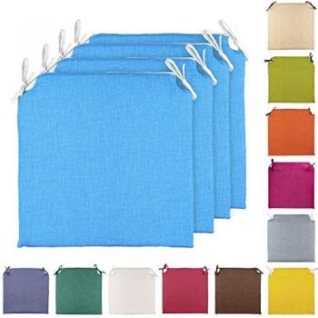 Pack 4 Cojines para Sillas Estampados Lisos con Cintas de Sujeción - Interiores y Exteriores - 40 x 40 x 3 cm
