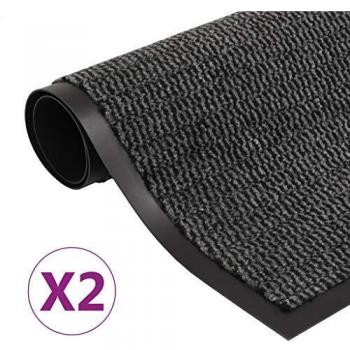 vidaXL 2X Alfombras de Entrada Rectangulares de Nudo de Puerta Felpudo Alfombrilla Antideslizante Atrapa la Suciedad en el Pasillo Gris 90x150 cm